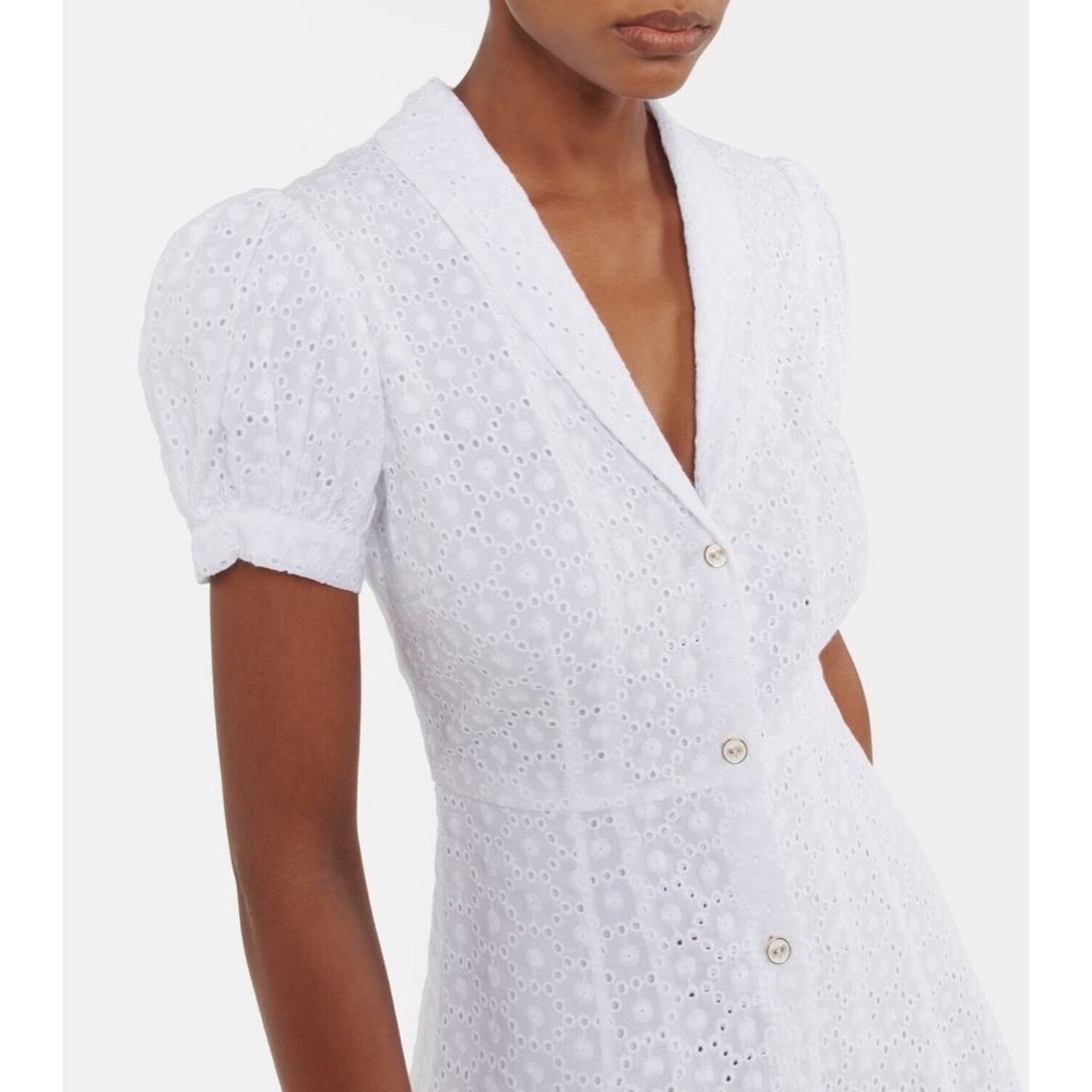 CAROLINE CONSTAS Bel Buttoned Cotton Mini Dress White Eyelet Bridal Shower Small - Picture 7 of 16